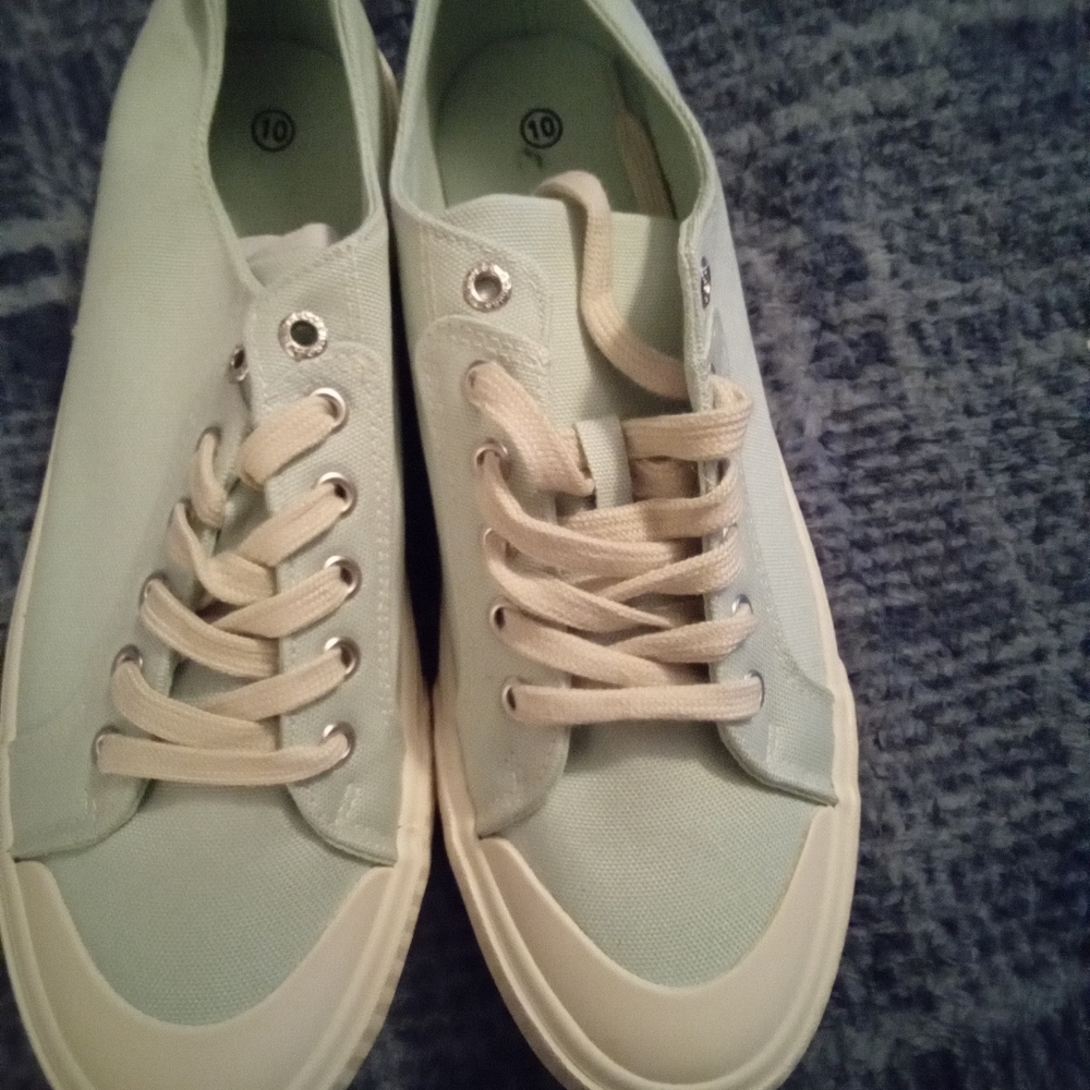 Mint Green Canvas Sneakers - Size 10 New With Shoe Bags And Box